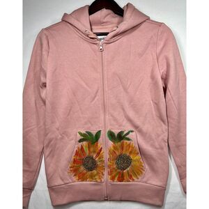 Rosio Women's Pink Hoodie Hand painted Flowers‎ Sz Small